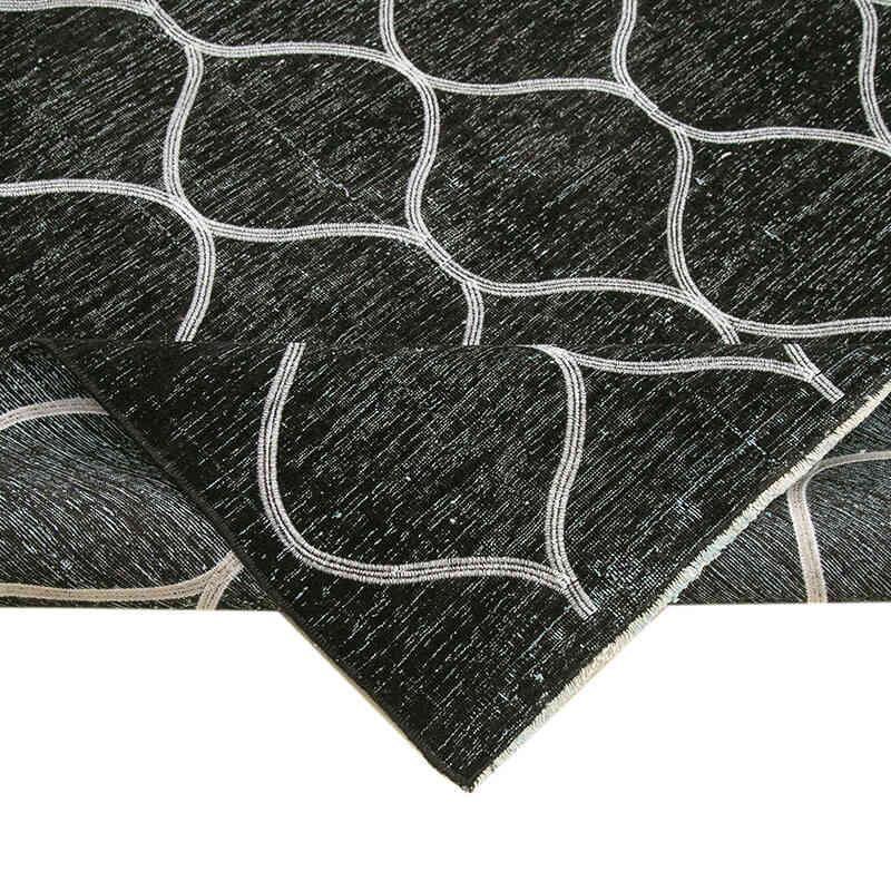 Black Embroidered Over-dyed Turkish Vintage Rug - 9' 5" x 13' 1" (113" x 157") - K0042765