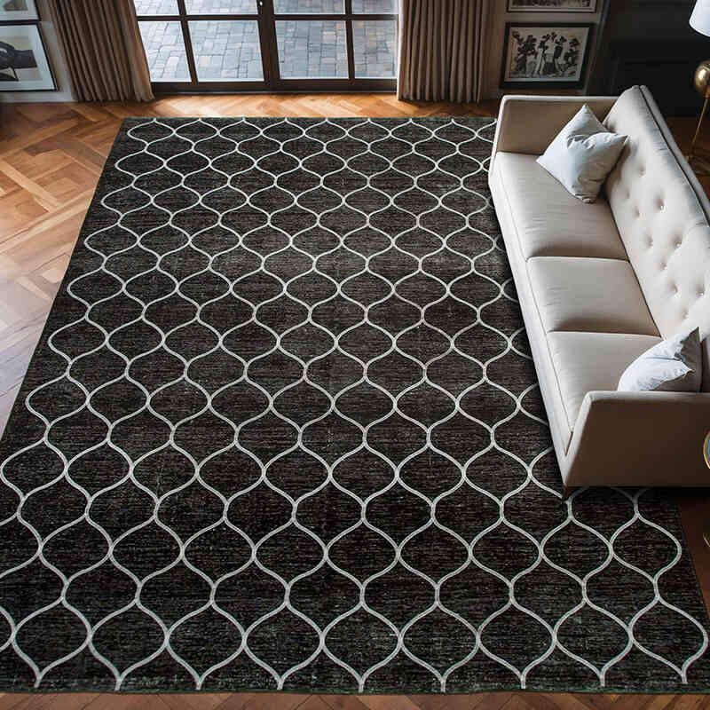 Black Embroidered Over-dyed Turkish Vintage Rug - 9' 5" x 13' 1" (113" x 157") - K0042765