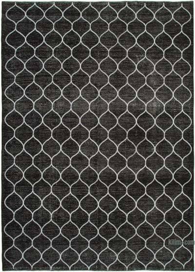 Siyah İşlemeli ve Boyalı El Dokuma Vintage Halı - 288 cm x 400 cm