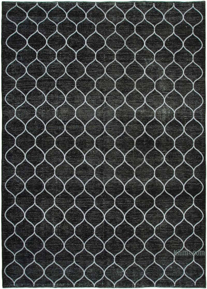 Siyah İşlemeli ve Boyalı El Dokuma Vintage Halı - 288 cm x 400 cm - K0042765