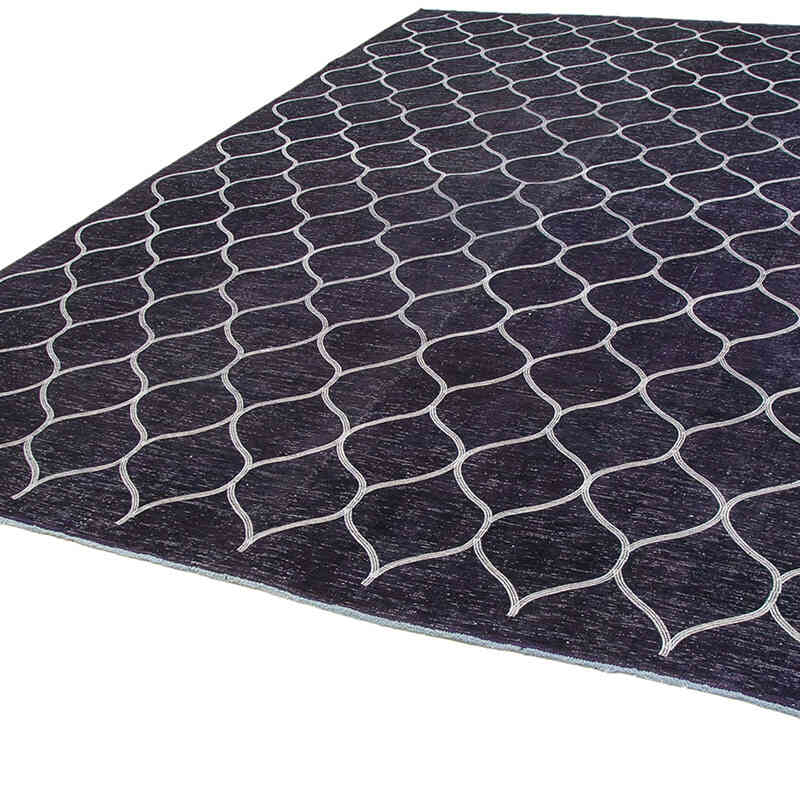 Lacivert İşlemeli ve Boyalı El Dokuma Vintage Halı - 286 cm x 396 cm - K0042766