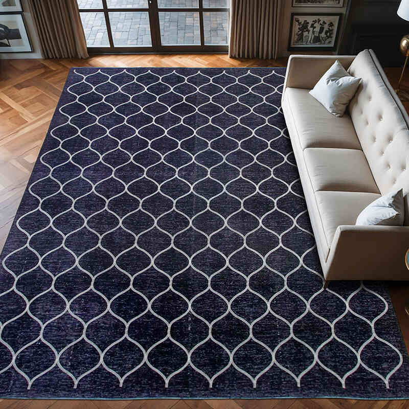 Lacivert İşlemeli ve Boyalı El Dokuma Vintage Halı - 286 cm x 396 cm - K0042766
