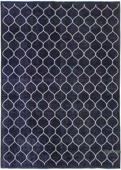 Lacivert İşlemeli ve Boyalı El Dokuma Vintage Halı - 286 cm x 396 cm