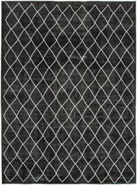 Siyah İşlemeli ve Boyalı El Dokuma Vintage Halı - 286 cm x 389 cm