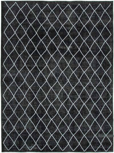 Siyah İşlemeli ve Boyalı El Dokuma Vintage Halı - 286 cm x 389 cm