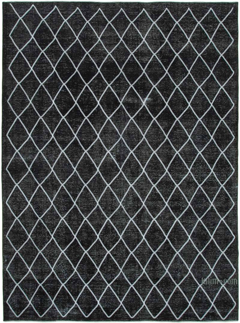 Siyah İşlemeli ve Boyalı El Dokuma Vintage Halı - 286 cm x 389 cm - K0042767