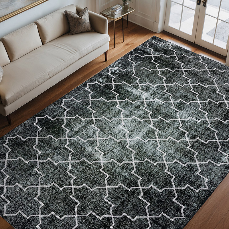 Black Embroidered Over-dyed Turkish Vintage Rug - 8'  x 10' 8" (96" x 128") - K0042768