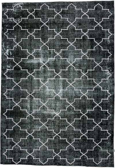 Black Embroidered Over-dyed Turkish Vintage Rug - 8'  x 10' 8" (96 in. x 128 in.)