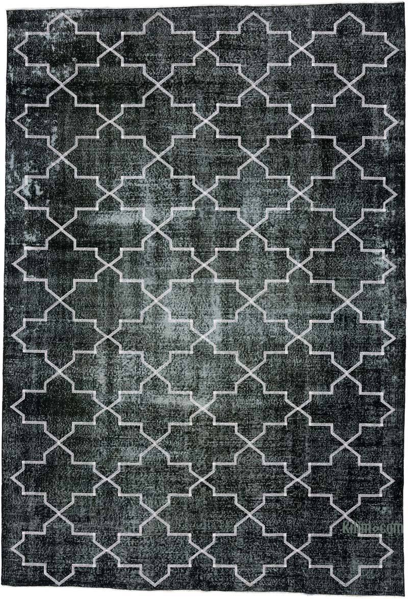 Black Embroidered Over-dyed Turkish Vintage Rug - 8'  x 10' 8" (96" x 128") - K0042768