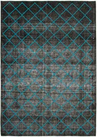 Siyah İşlemeli ve Boyalı El Dokuma Vintage Halı - 297 cm x 415 cm