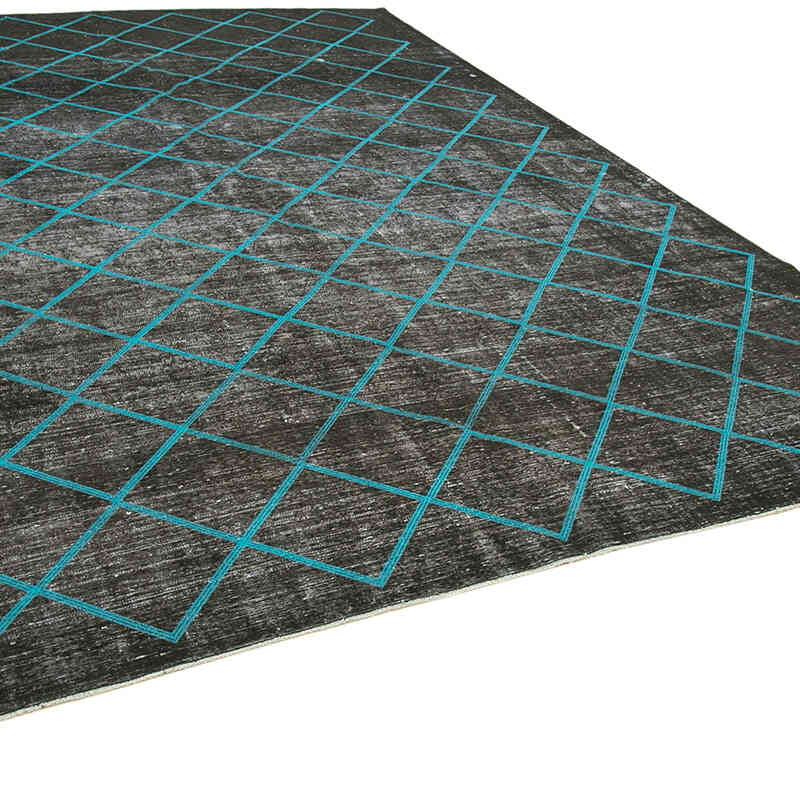 Black Embroidered Over-dyed Turkish Vintage Rug - 9' 9" x 13' 7" (117" x 163") - K0042769
