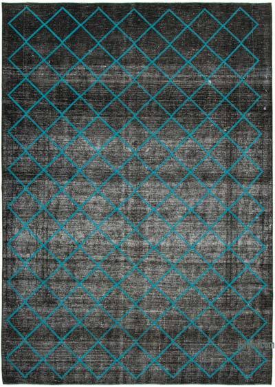 Black Embroidered Over-dyed Turkish Vintage Rug - 9' 9" x 13' 7" (117 in. x 163 in.)