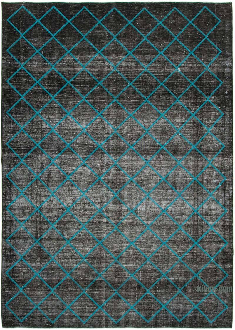 Black Embroidered Over-dyed Turkish Vintage Rug - 9' 9" x 13' 7" (117" x 163") - K0042769