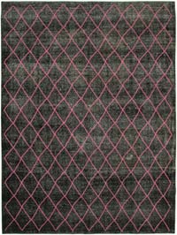 Siyah İşlemeli ve Boyalı El Dokuma Vintage Halı - 293 cm x 390 cm
