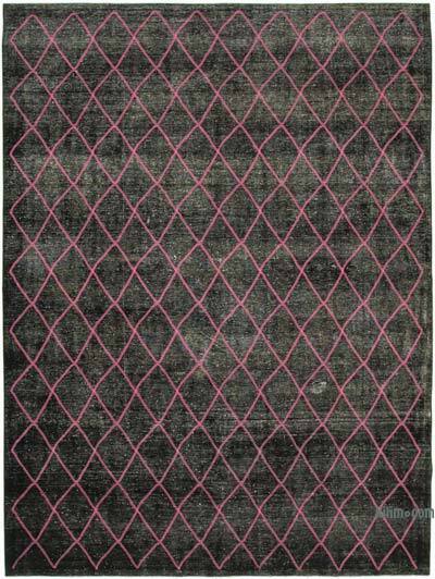 Siyah İşlemeli ve Boyalı El Dokuma Vintage Halı - 293 cm x 390 cm