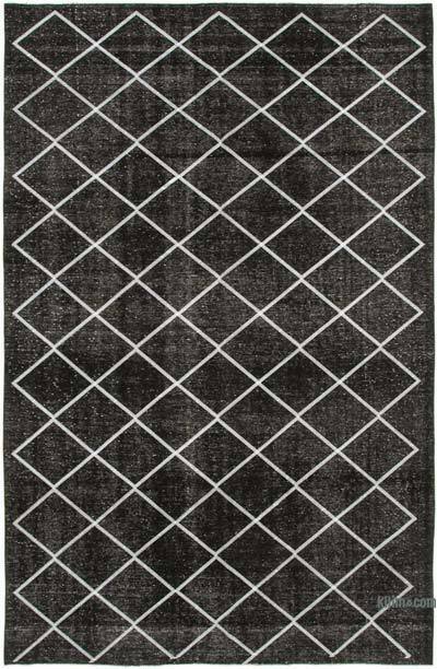 Siyah İşlemeli ve Boyalı El Dokuma Vintage Halı - 256 cm x 387 cm