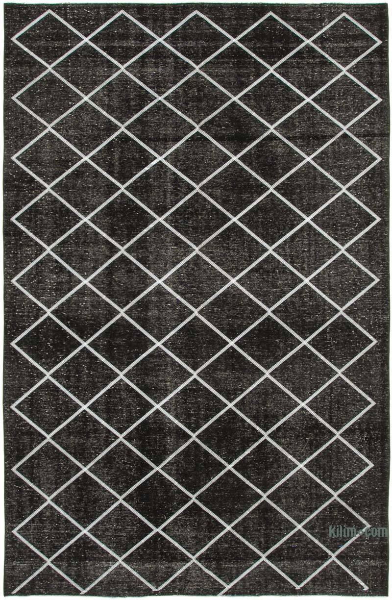 Siyah İşlemeli ve Boyalı El Dokuma Vintage Halı - 256 cm x 387 cm - K0042771