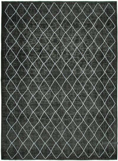 Siyah İşlemeli ve Boyalı El Dokuma Vintage Halı - 310 cm x 407 cm