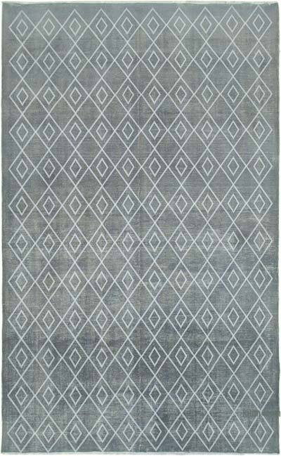 Grey Embroidered Over-dyed Turkish Vintage Rug - 9' 11" x 15' 11" (119 in. x 191 in.)