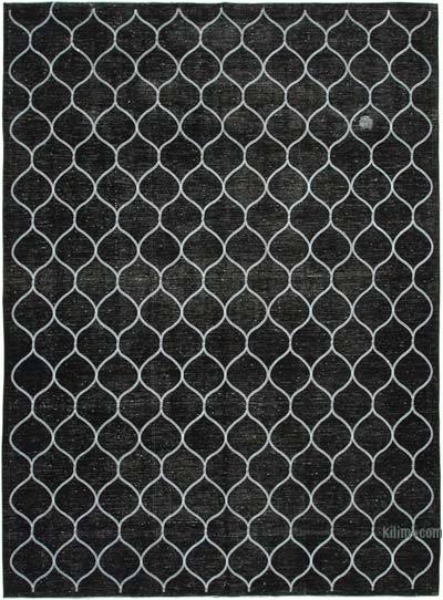 Siyah İşlemeli ve Boyalı El Dokuma Vintage Halı - 293 cm x 387 cm