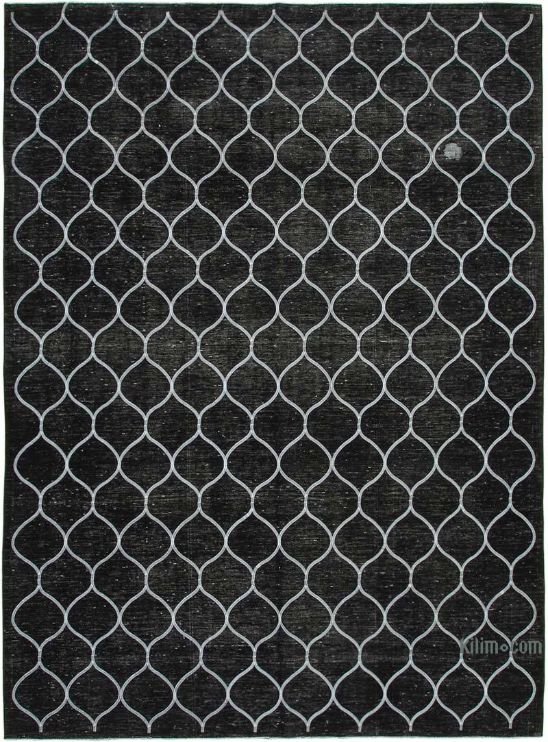 Siyah İşlemeli ve Boyalı El Dokuma Vintage Halı - 293 cm x 387 cm - K0042776