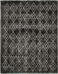 Siyah İşlemeli ve Boyalı El Dokuma Vintage Halı - 240 cm x 299 cm