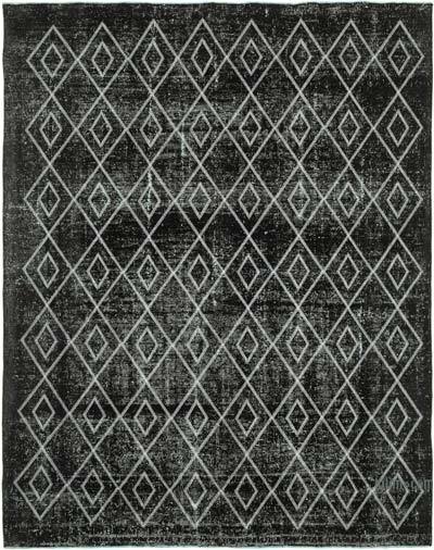 Siyah İşlemeli ve Boyalı El Dokuma Vintage Halı - 240 cm x 299 cm