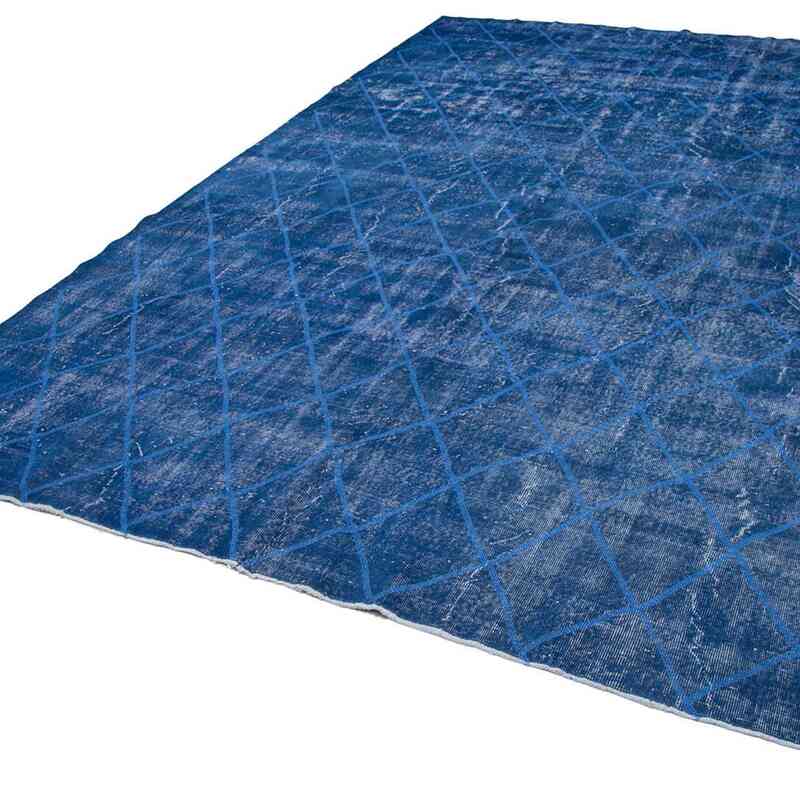Mavi İşlemeli ve Boyalı El Dokuma Vintage Halı - 267 cm x 381 cm - K0042779
