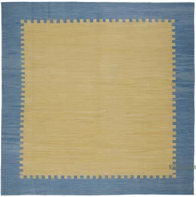 Sarı, Açık Mavi Yeni Kök Boya El Dokuma Kilim