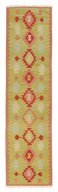 Green New Turkish Kilim Runner - 3' 1" x 11' 5" (37" x 137")