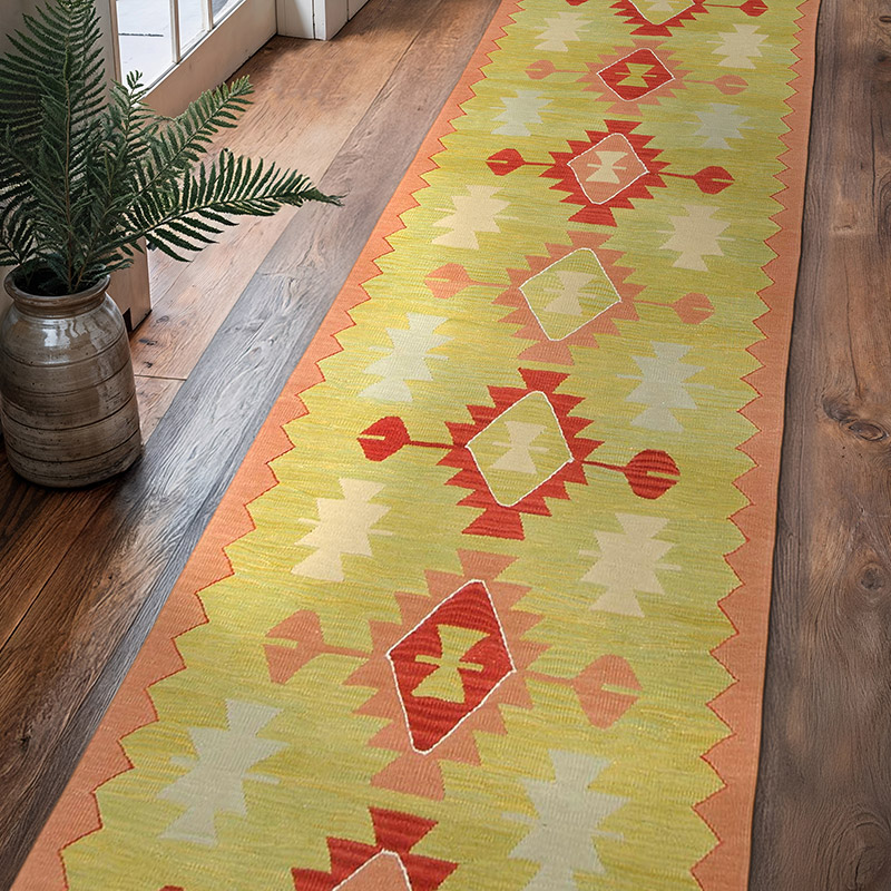 Yeşil Yeni Kök Boya Yolluk Kilim - 94 cm x 347 cm - K0043141