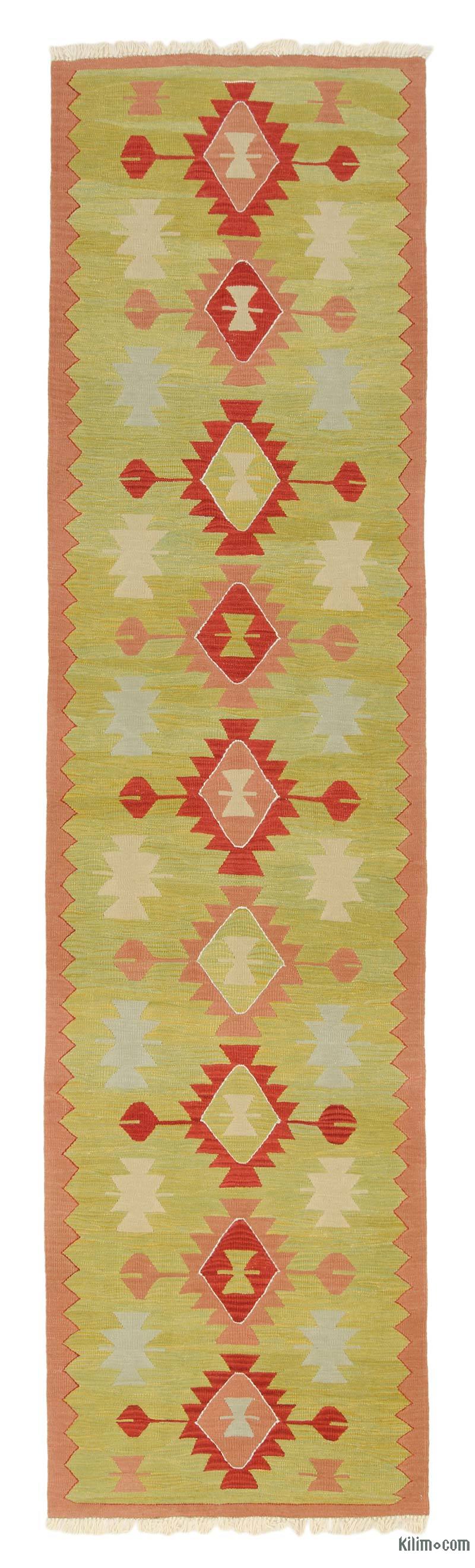 Verde Nuevo Kilim Turco de Pasillo  - 94 cm x 347 cm - K0043141