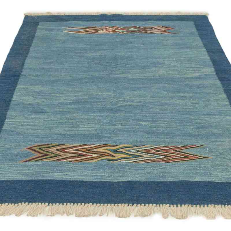 Blue New Handwoven Turkish Kilim Rug - 4' 2" x 6' 1" (50 in. x 73 in.) - K0043317