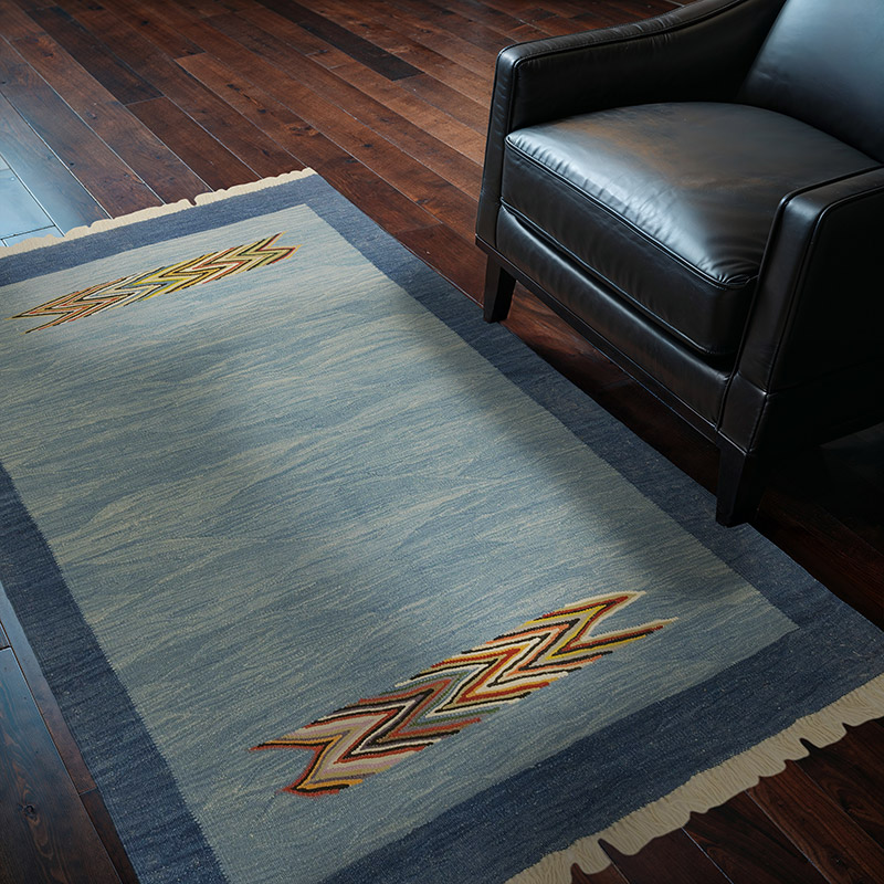 Blue New Handwoven Turkish Kilim Rug - 4' 2" x 6' 1" (50" x 73") - K0043317