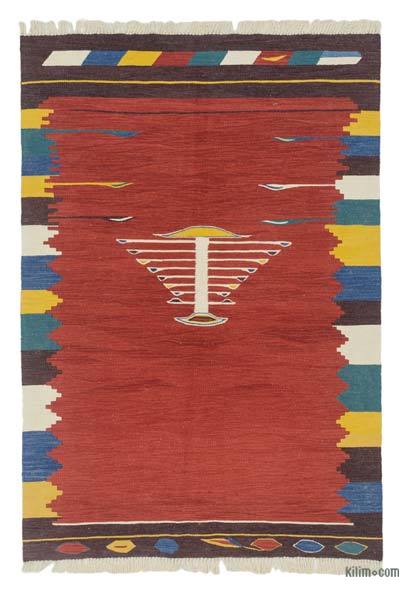 Kırmızı Yeni Kök Boya El Dokuma Kilim - 123 cm x 179 cm