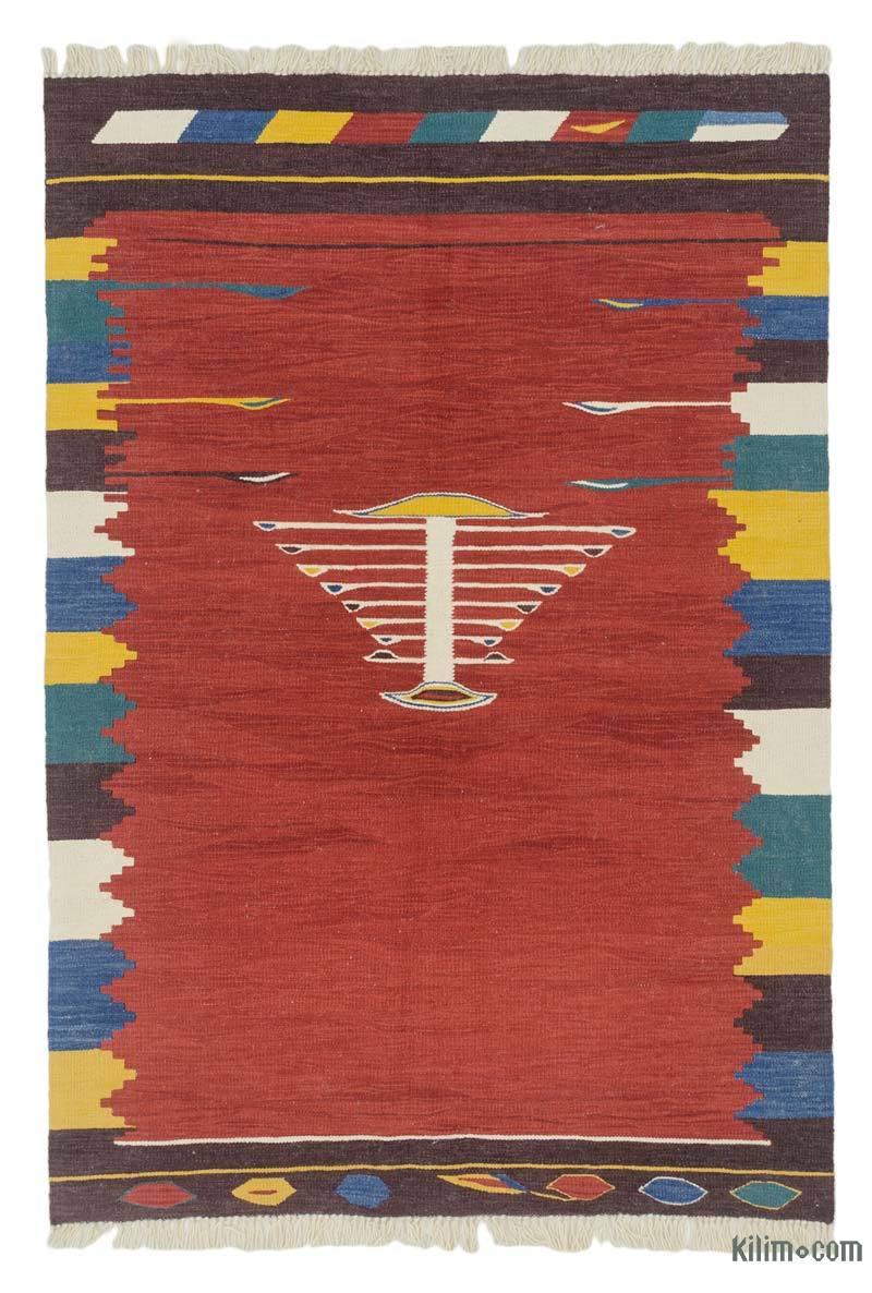 Kırmızı Yeni Kök Boya El Dokuma Kilim - 123 cm x 179 cm - K0043318