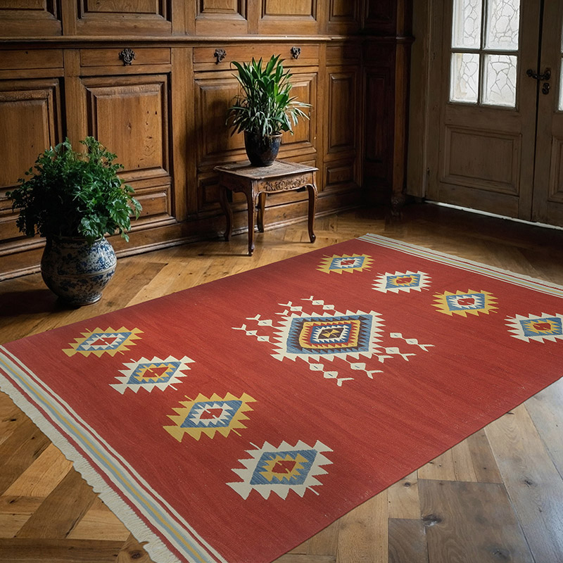 New Handwoven Turkish Kilim Rug - 5' 11" x 8' 4" (71" x 100") - K0043320