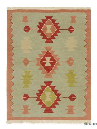 Green New Handwoven Turkish Kilim Rug - 3' 1" x 4'  (37" x 48")