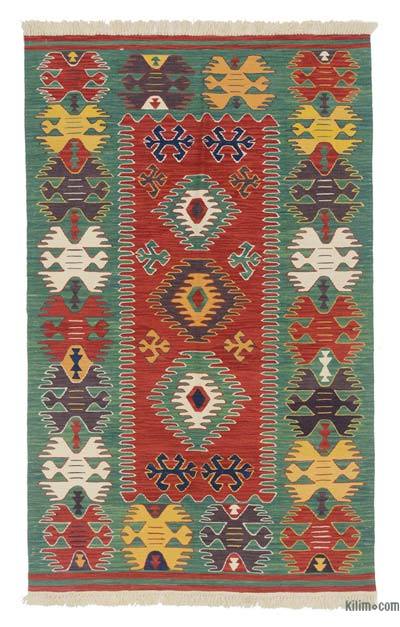 Kırmızı, Yeşil Yeni El Dokuma Kilim