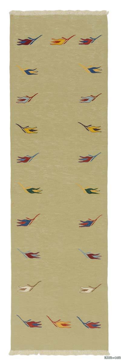 Bej Yeni Kök Boya El Dokuma Kilim - 85 cm x 295 cm