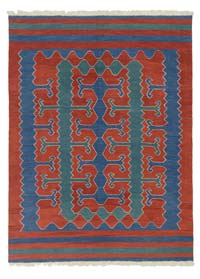 Red, Blue New Handwoven Turkish Kilim Rug - 6' 1" x 8'  (73" x 96")