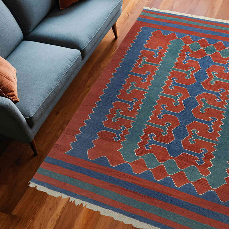 Kırmızı, Lacivert Yeni Kök Boya El Dokuma Kilim - 185 cm x 245 cm - K0043350