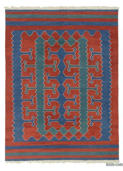 Red, Blue New Handwoven Turkish Kilim Rug - 6' 1" x 8'  (73 in. x 96 in.)