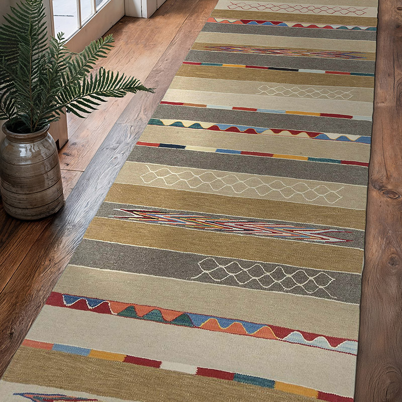Brown, Beige New Turkish Kilim Runner - 2' 11" x 10' 4" (35" x 124") - K0043359
