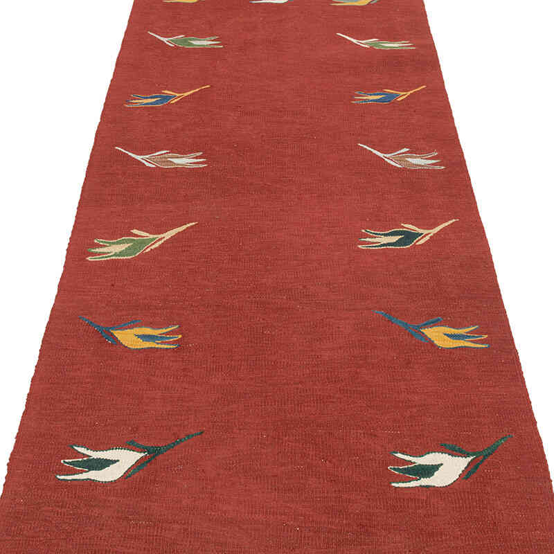 Kırmızı Yeni Kök Boya El Dokuma Kilim - 87 cm x 297 cm - K0043360