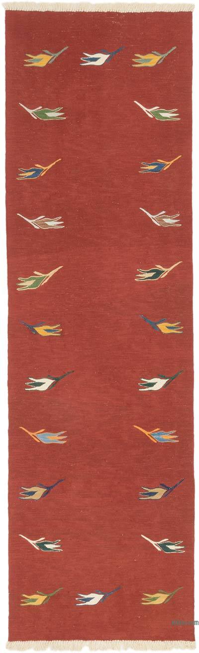Red New Turkish Kilim Runner - 2' 10" x 9' 9" (34 in. x 117 in.)