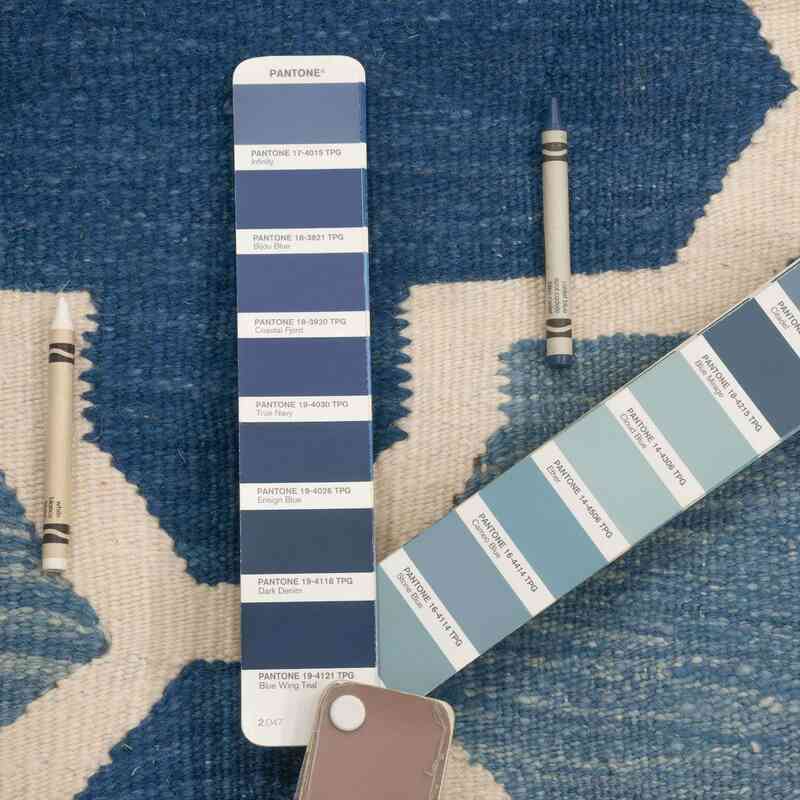 Blue New Handwoven Turkish Kilim Rug - K0043365