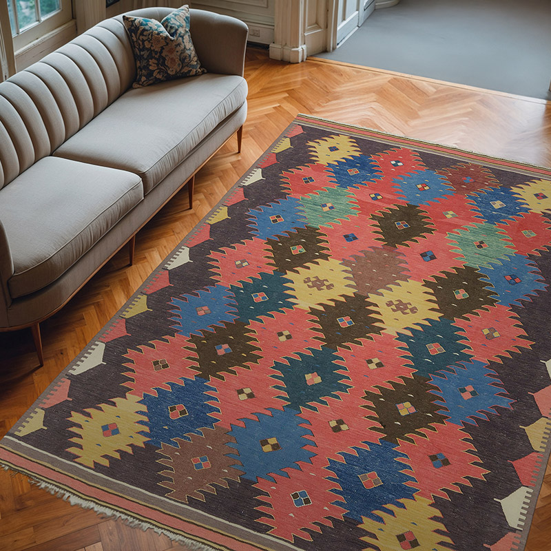 Multicolor New Turkish Kilim Rug - 6' 8" x 8' 11" (80" x 107") - K0043483