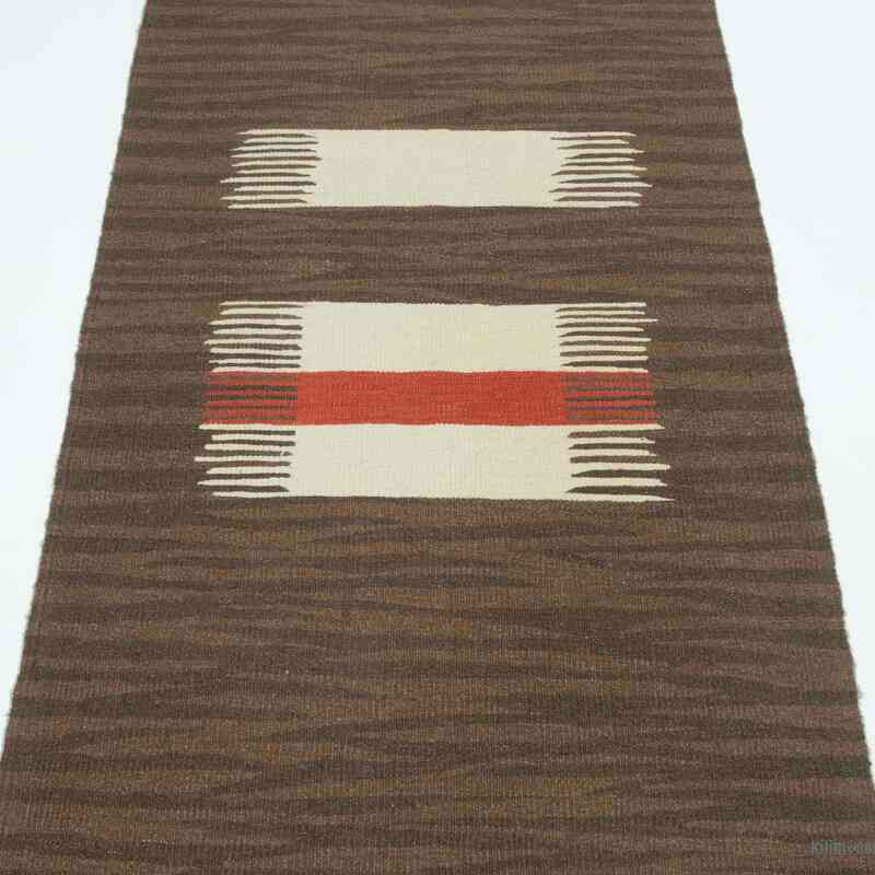 Kahverengi Yeni Kök Boya Yolluk Kilim - 77 cm x 270 cm - K0044429