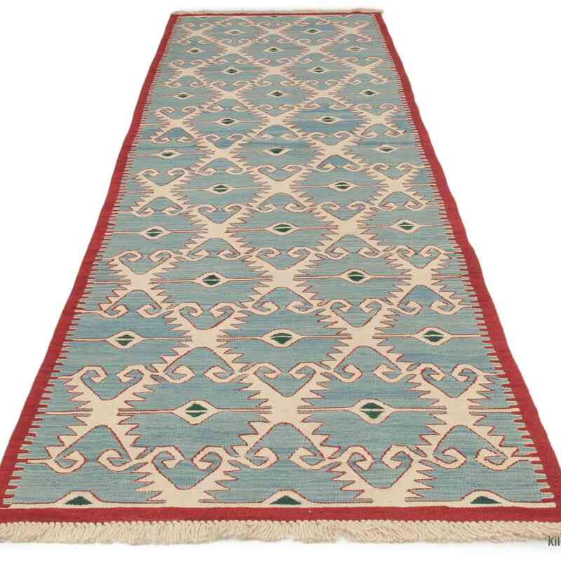 Azul claro Nuevo Kilim Turco de Pasillo - K0044452